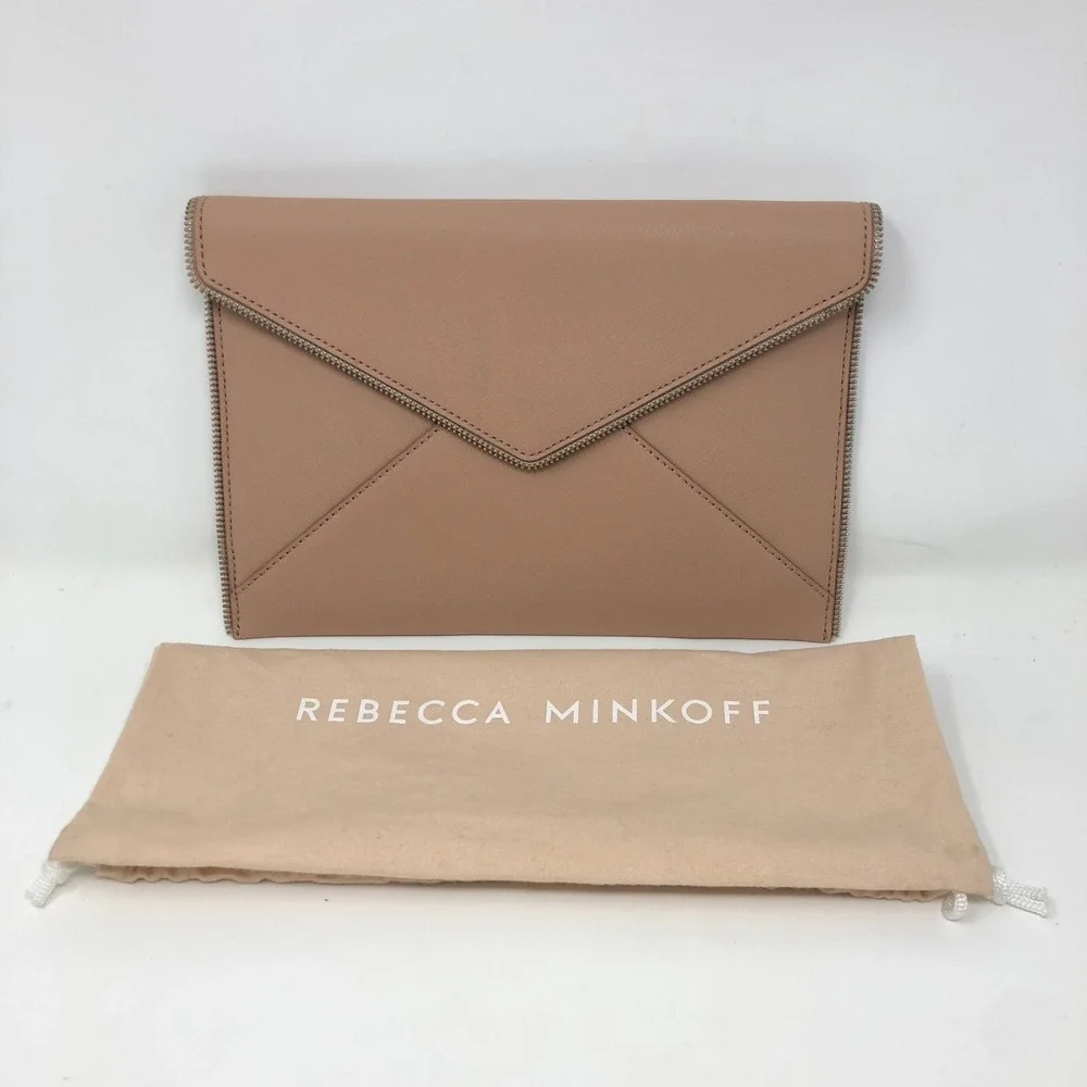 Rebecca Minkoff Leo Clutch Purse Medium Blush Pink Zipper Edge Thin